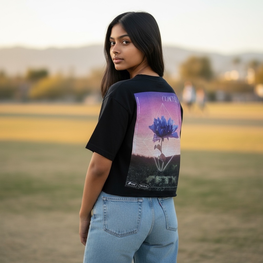 Coachella Black Graphic Crop Top